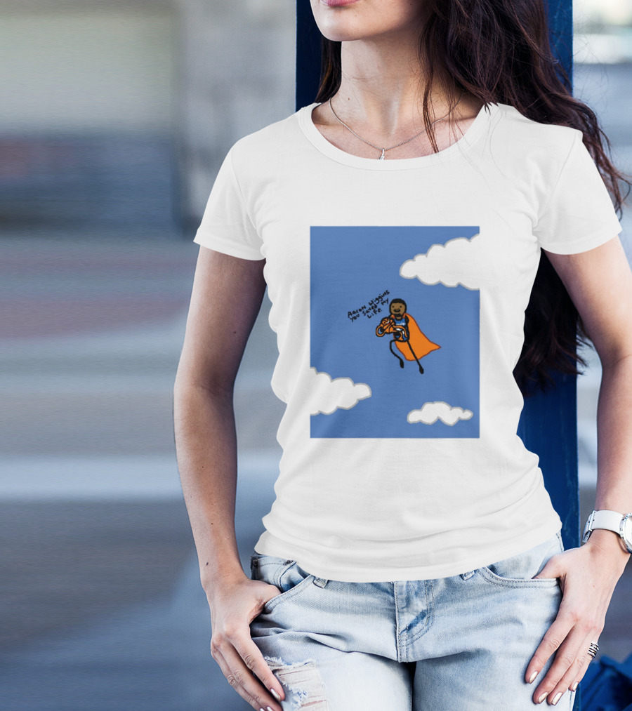 Aaron Wiggins You Saved My Life Superhero Drawing Floating In Clouds T-Shirt