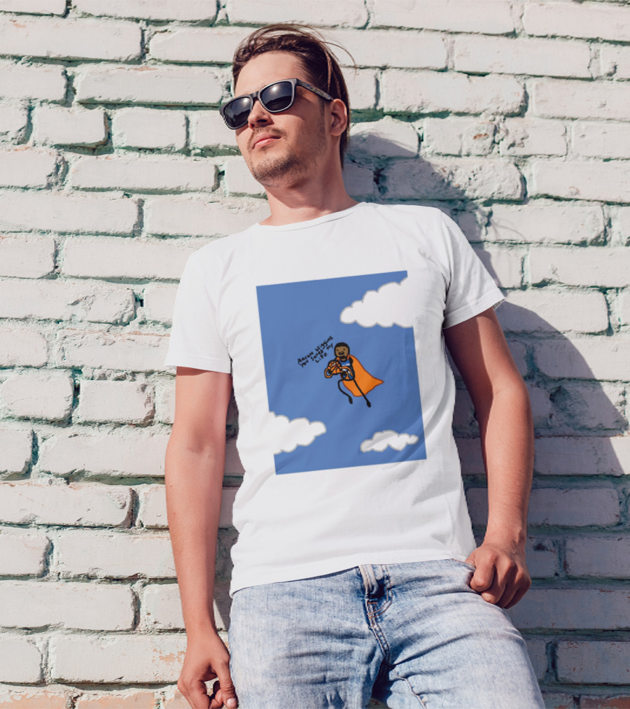 Aaron Wiggins You Saved My Life Superhero Drawing Floating In Clouds T-Shirt