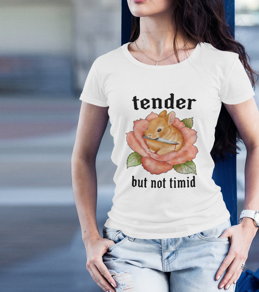 Bunny Tender But Not Timid Cute Rabbit With Knife In Rose T-Shirt