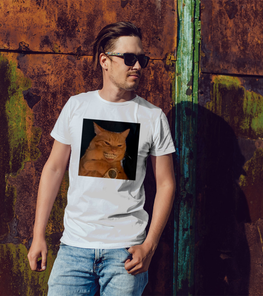 Cat Morgan Freebands Iced Out Gangsta Cat With Diamond Grill And Bling T-Shirt