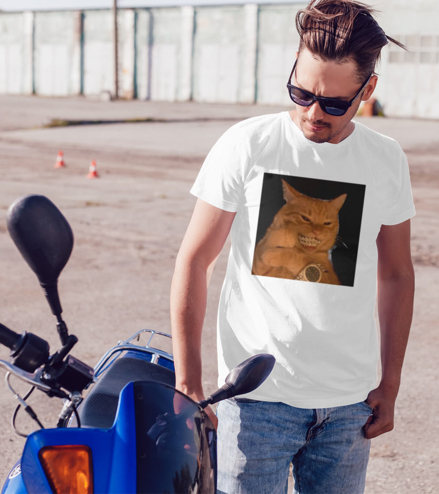 Cat Morgan Freebands Iced Out Gangsta Cat With Diamond Grill And Bling T-Shirt