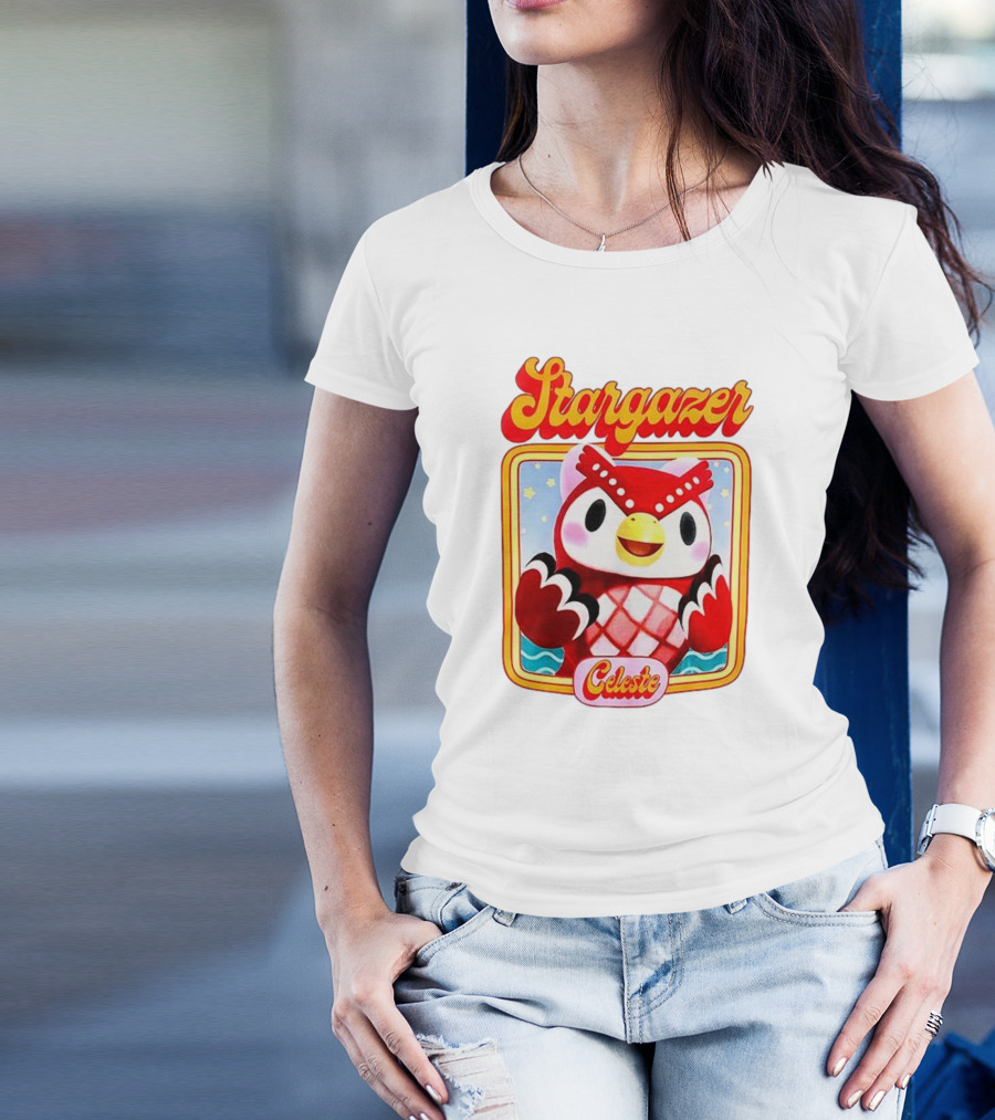 Stargazer Celeste Owl Character With Stars And Ocean Scene T-Shirt