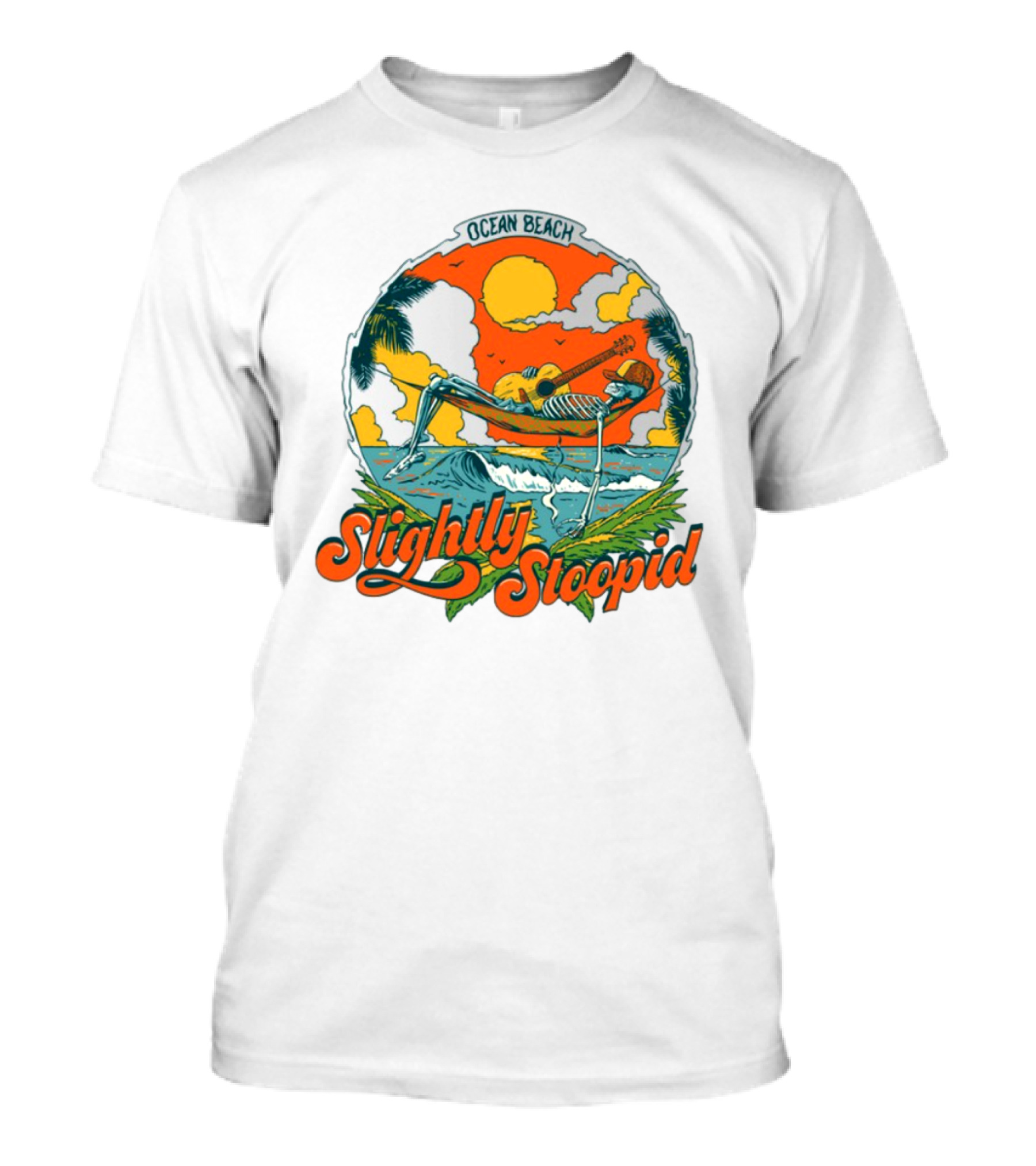Slightly Stoopid Ocean Beach Skeleton Hammock Sun Guitar T-Shirt