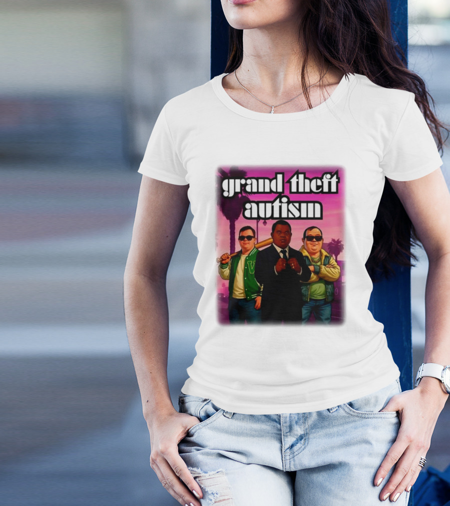 Grand Theft Autism Characters In Iconic Urban Setting T-Shirt