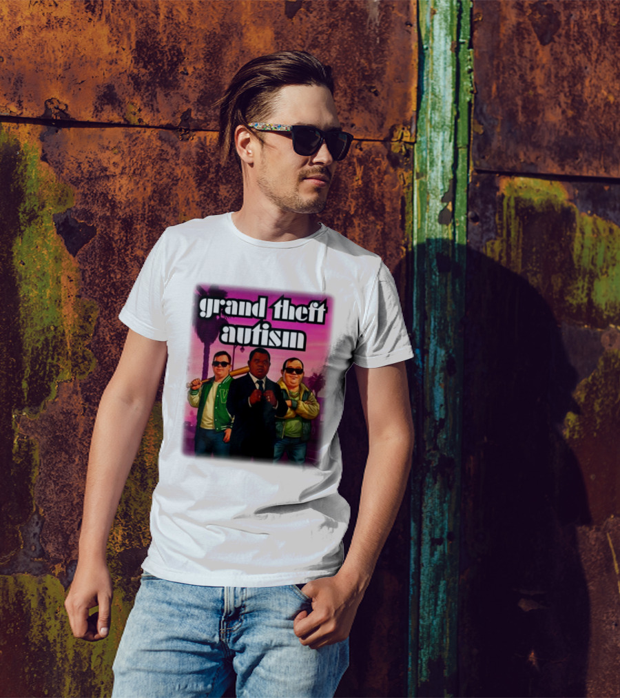 Grand Theft Autism Characters In Iconic Urban Setting T-Shirt