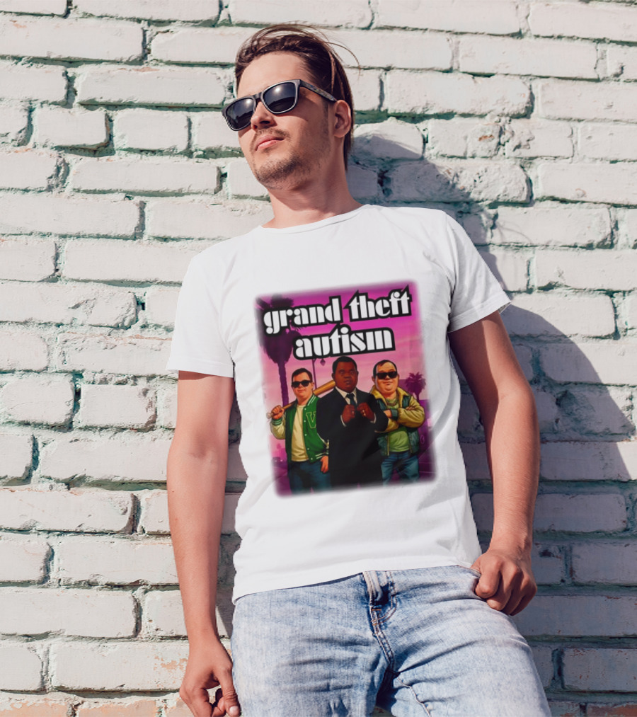 Grand Theft Autism Characters In Iconic Urban Setting T-Shirt
