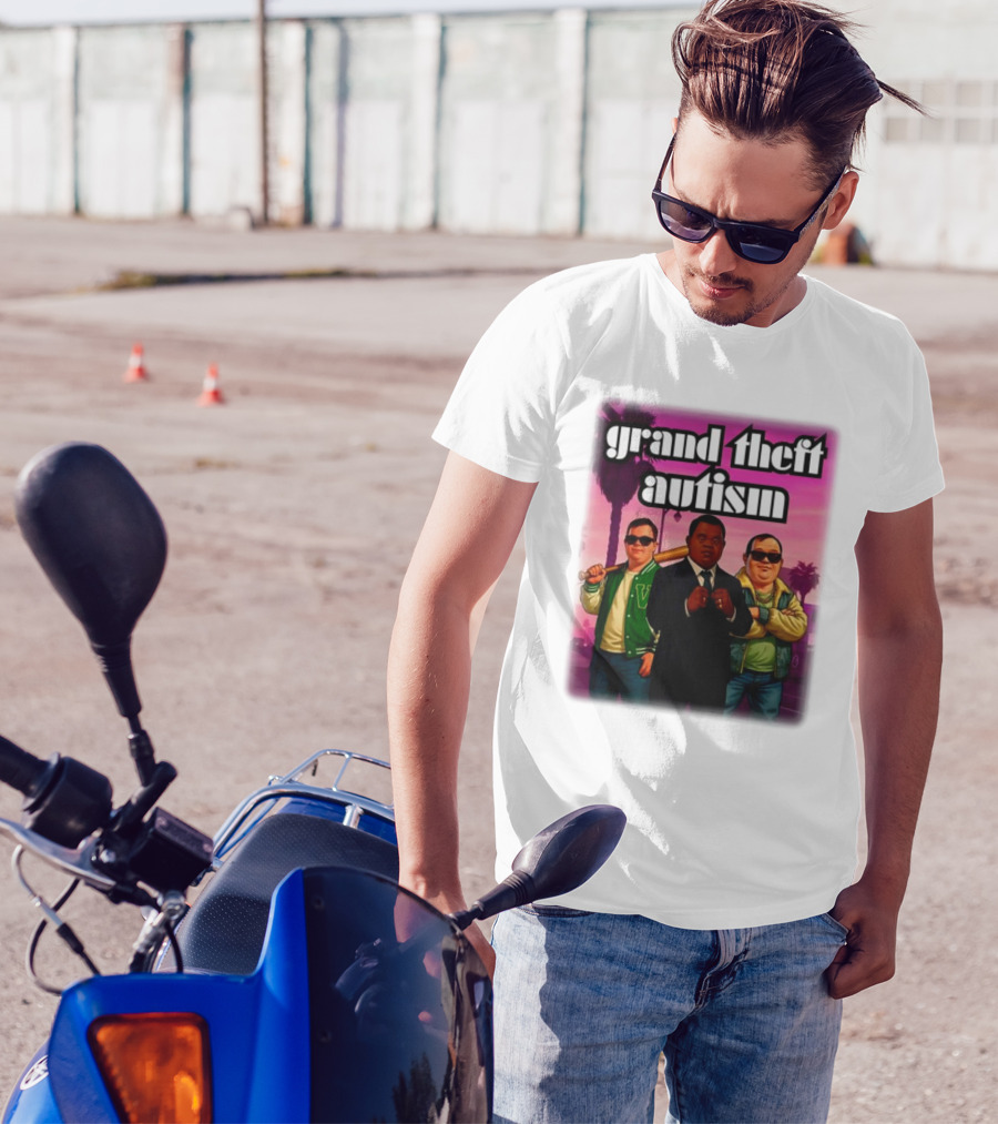Grand Theft Autism Characters In Iconic Urban Setting T-Shirt