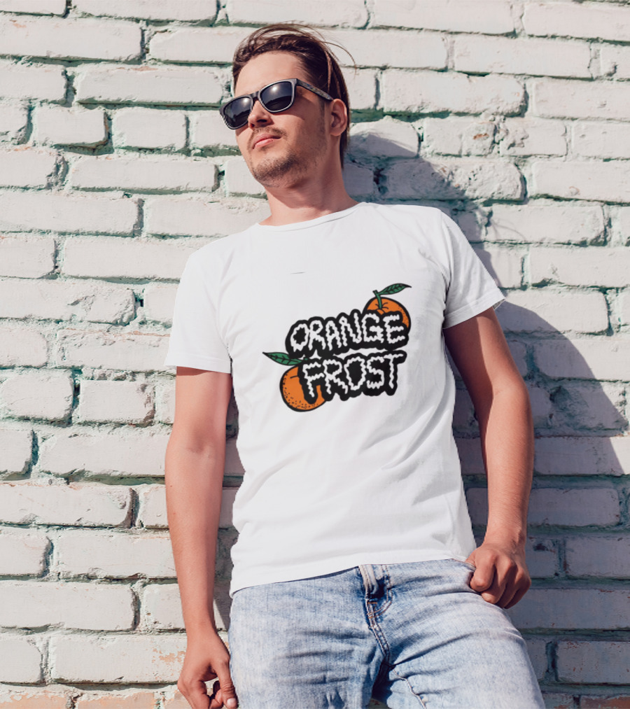 Orange Frost Citrus Design With Green Leaf Elements T-Shirt