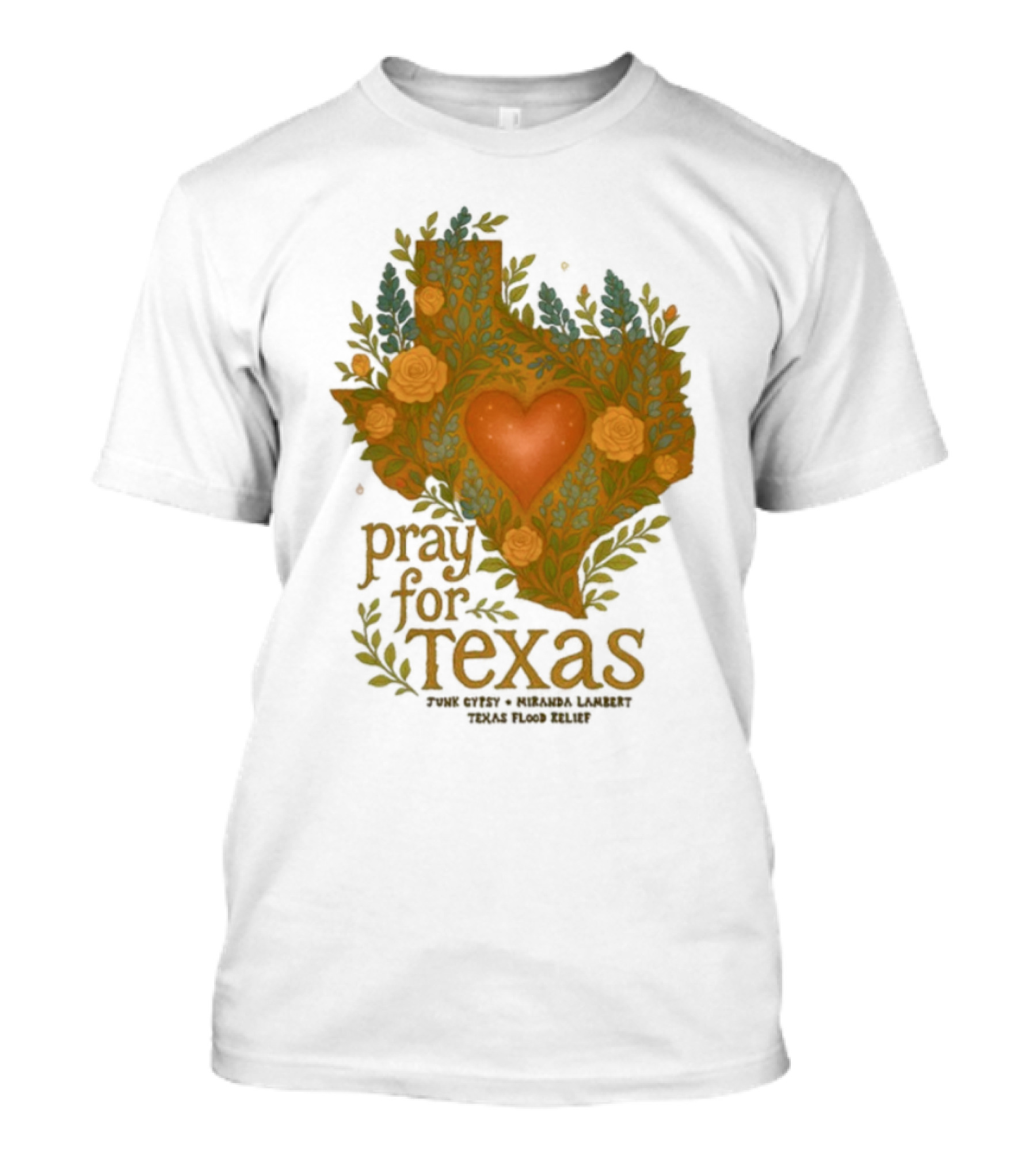 Pray For Texas Flood Relief Heart And Floral Pattern T-Shirt