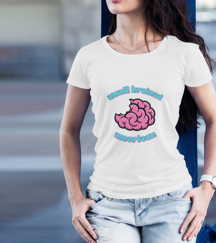 Small Brained American Pink Brain Illustration T-Shirt