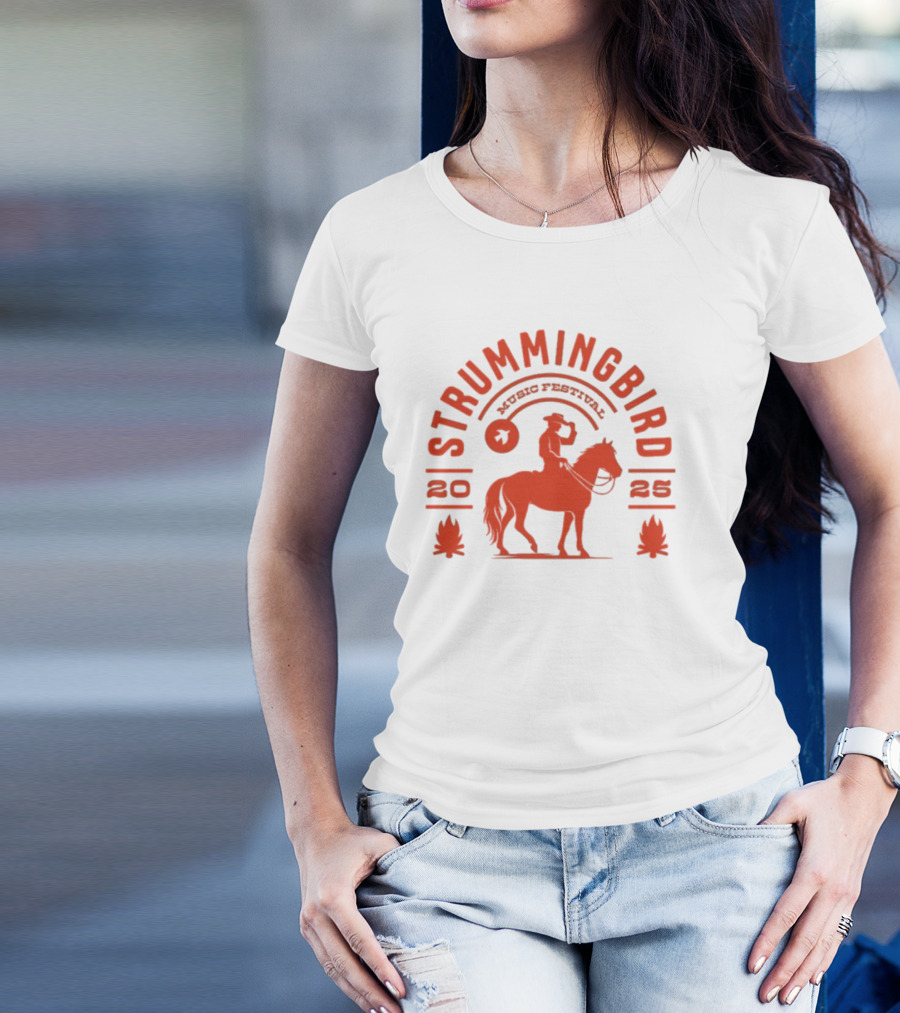 Strummingbird Music Festival 2025 Cowboy Riding Horse Icon T-Shirt