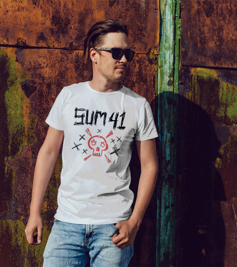 Sum 41 Sketch Red Skull X-Eyes Bold Graphic T-Shirt