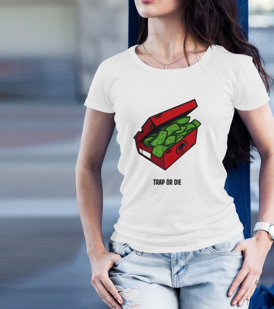 Trap Or Die Shoe Box Money Cash Stack T-Shirt