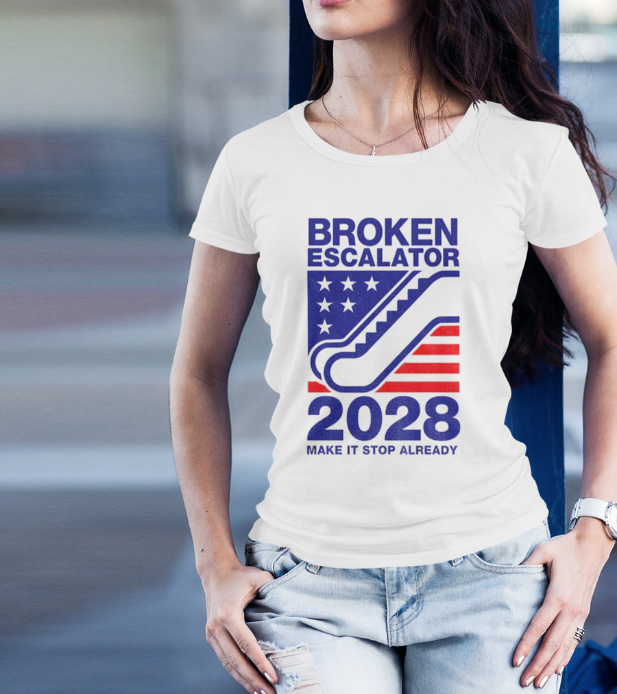 Broken Escalator 2028 Make It Stop Already American Flag Stars Stripes T-Shirt