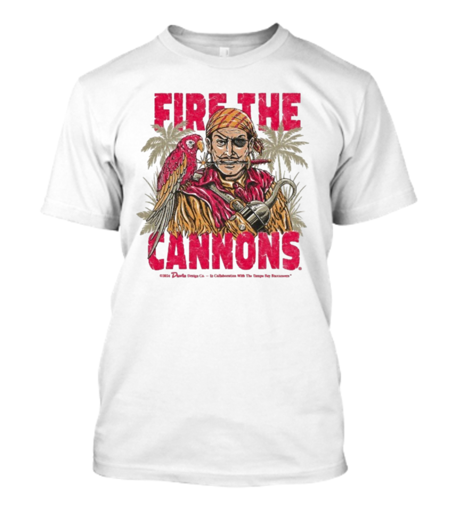 Fire The Cannons Buccaneers Pirate Parrot Palm Trees T-Shirt