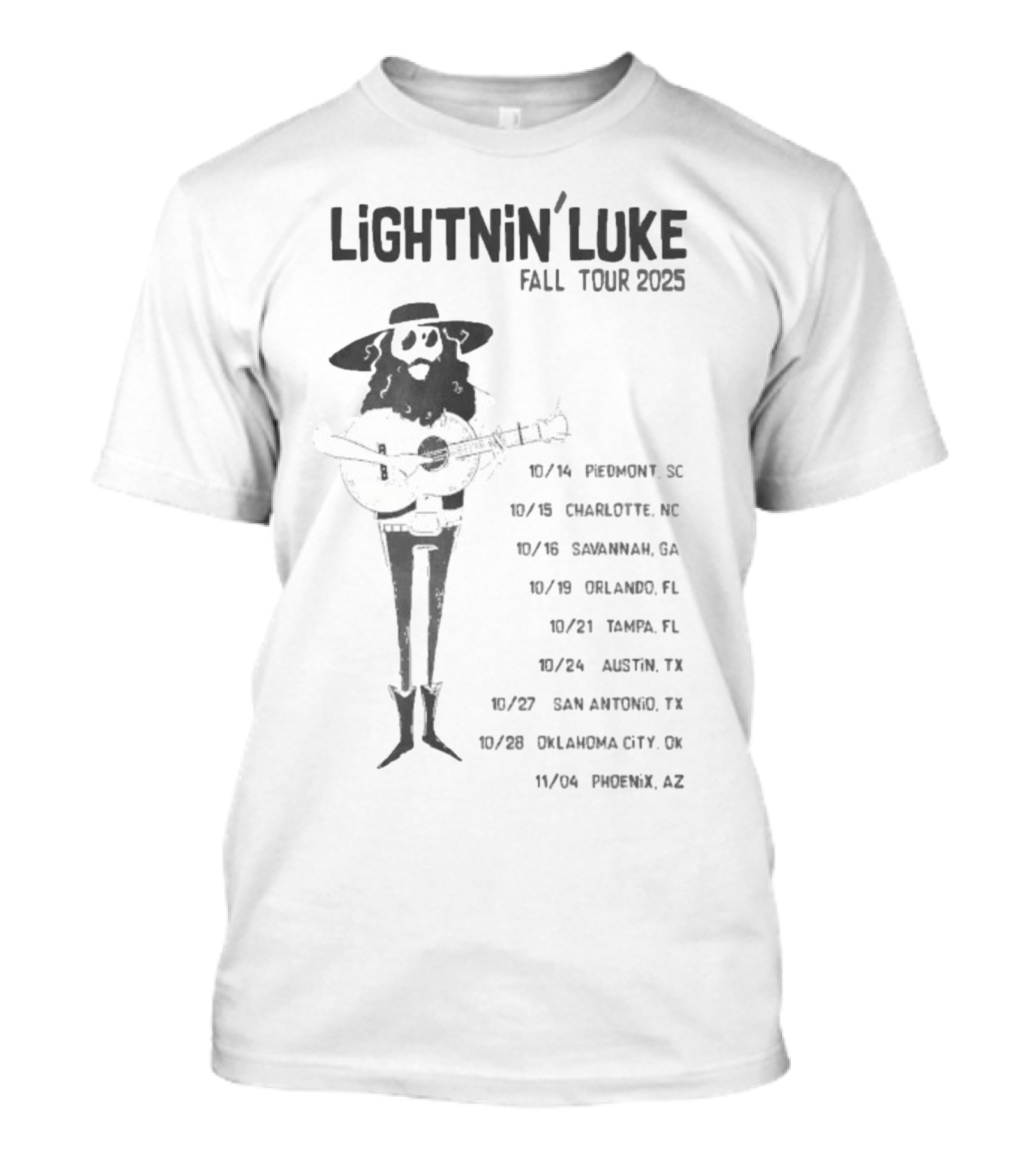 Lightnin’ Luke Fall Tour 2025 With Dates In Pendleton Charlotte Savannah Orlando Tampa Austin San Antonio Oklahoma City Phoenix T-Shirt