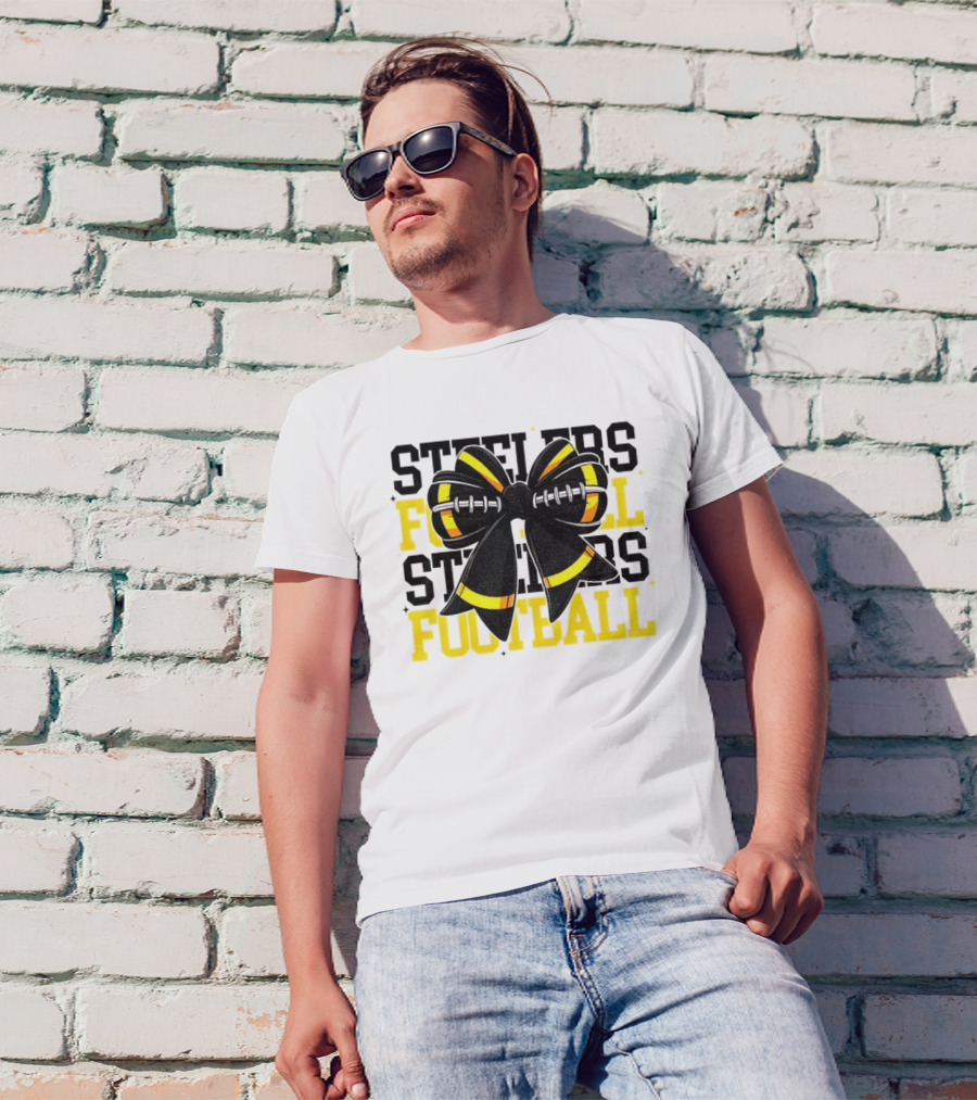 Pittsburgh Steelers Football Coquette Mom Bow Game Day T-Shirt