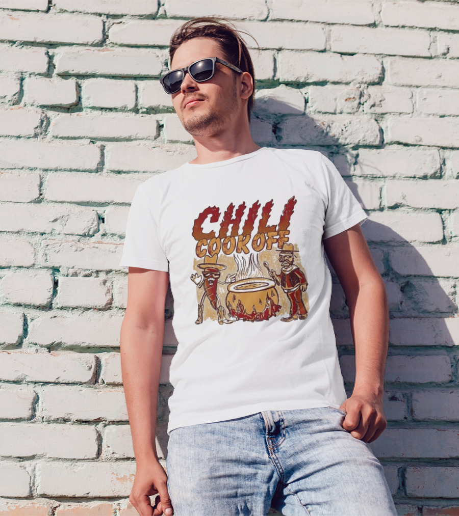 Chili Cookoff Spicy Pepper Cowboy And Chef Duel Over Fiery Pot T-Shirt