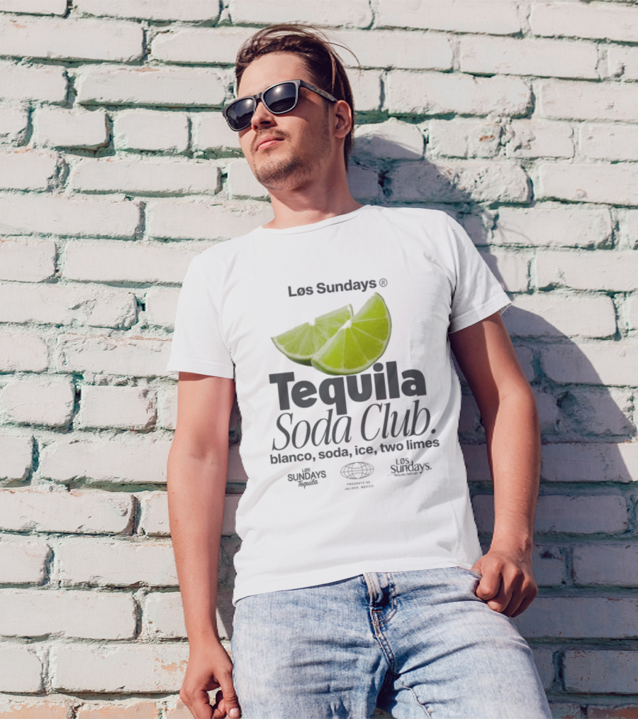 Los Sundays Tequila Soda Club Blanco Soda Ice Two Limes T-Shirt