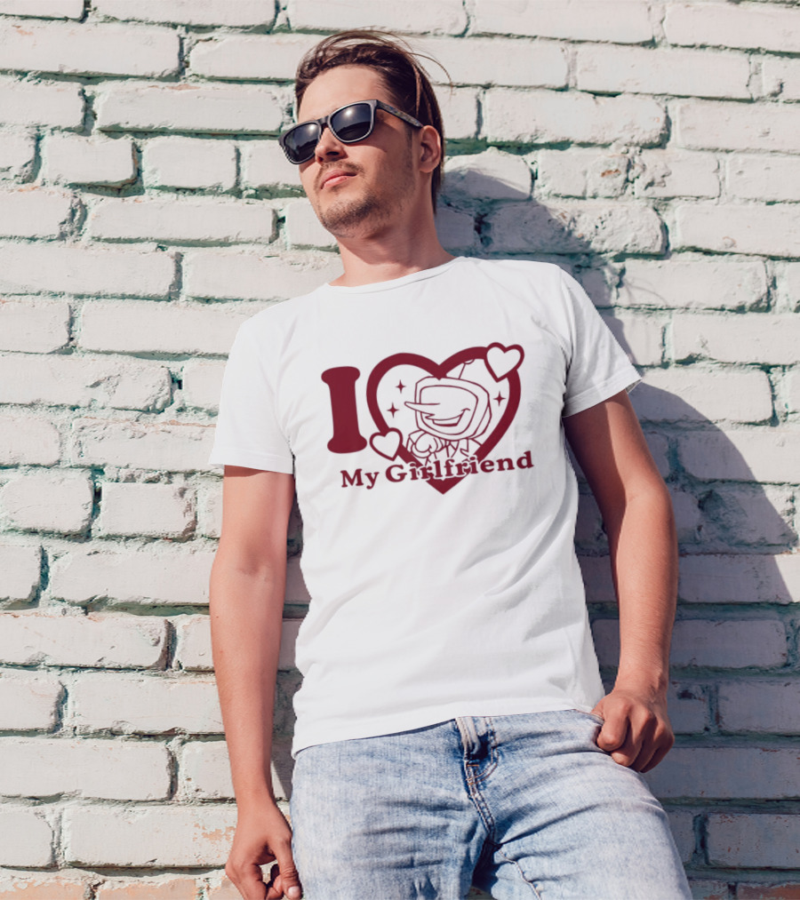 I Love My Girlfriend Mr. Tenna Heart Design T-Shirt