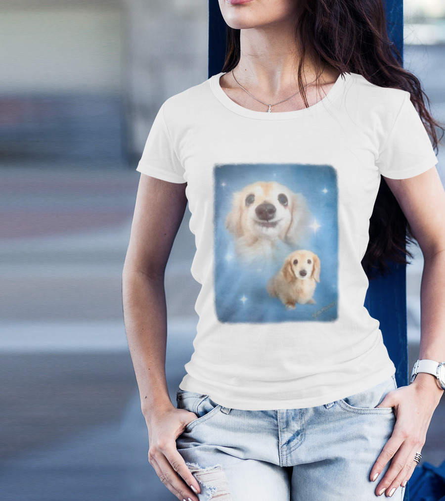 Olan Meows Bella Dog Portrait Classic Blue Stars T-Shirt