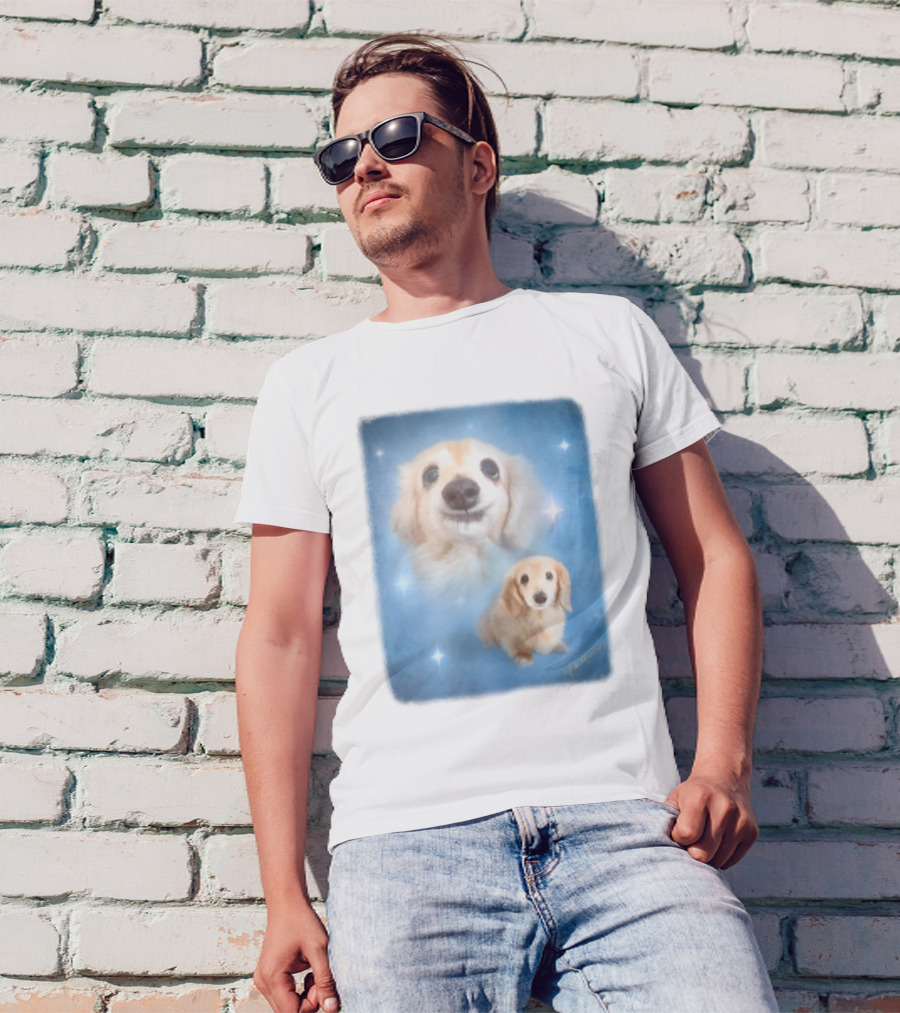 Olan Meows Bella Dog Portrait Classic Blue Stars T-Shirt
