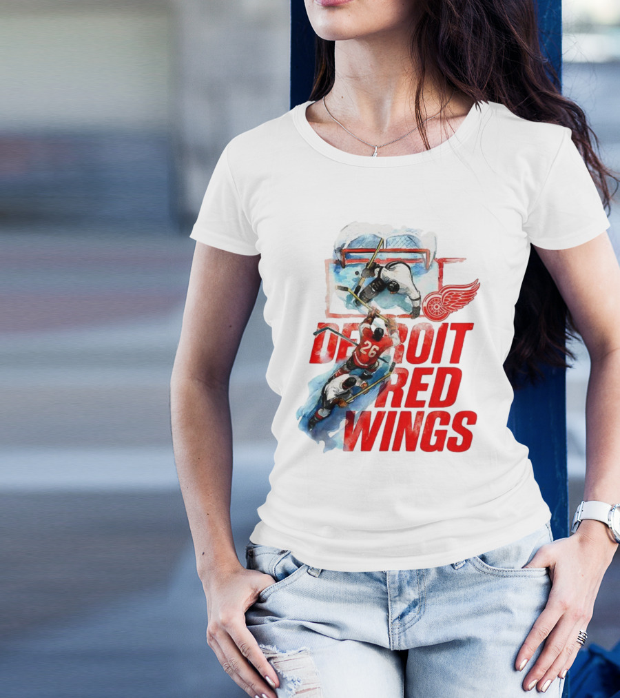 Sana X Detroit Red Wings Hockey Team Action Scene T-Shirt