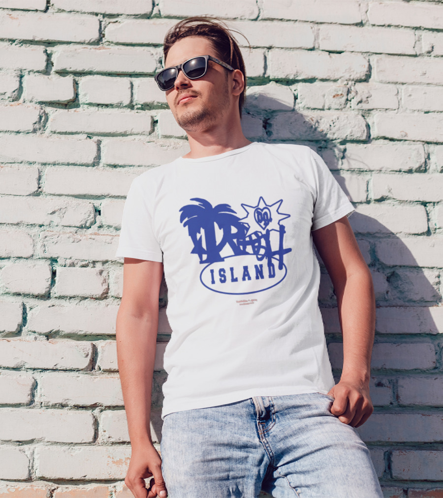Trash Island Blue And White Palm Star Grafik T-Shirt