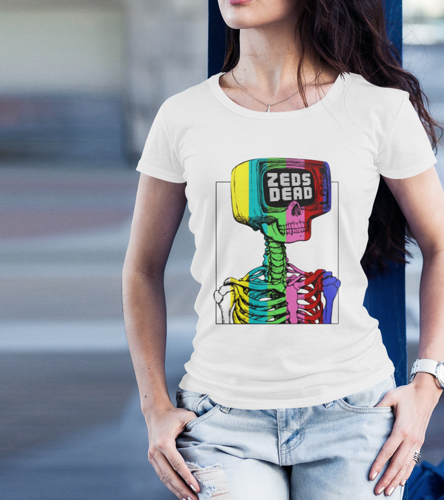 Zeds Dead TV Head Skeleton Multicolor Test Pattern T-Shirt