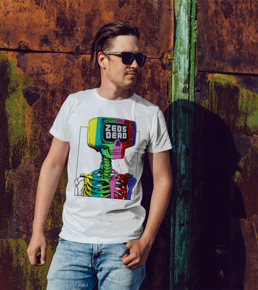 Zeds Dead TV Head Skeleton Multicolor Test Pattern T-Shirt