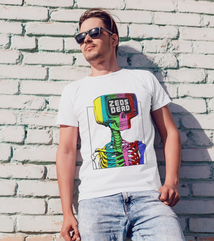 Zeds Dead TV Head Skeleton Multicolor Test Pattern T-Shirt
