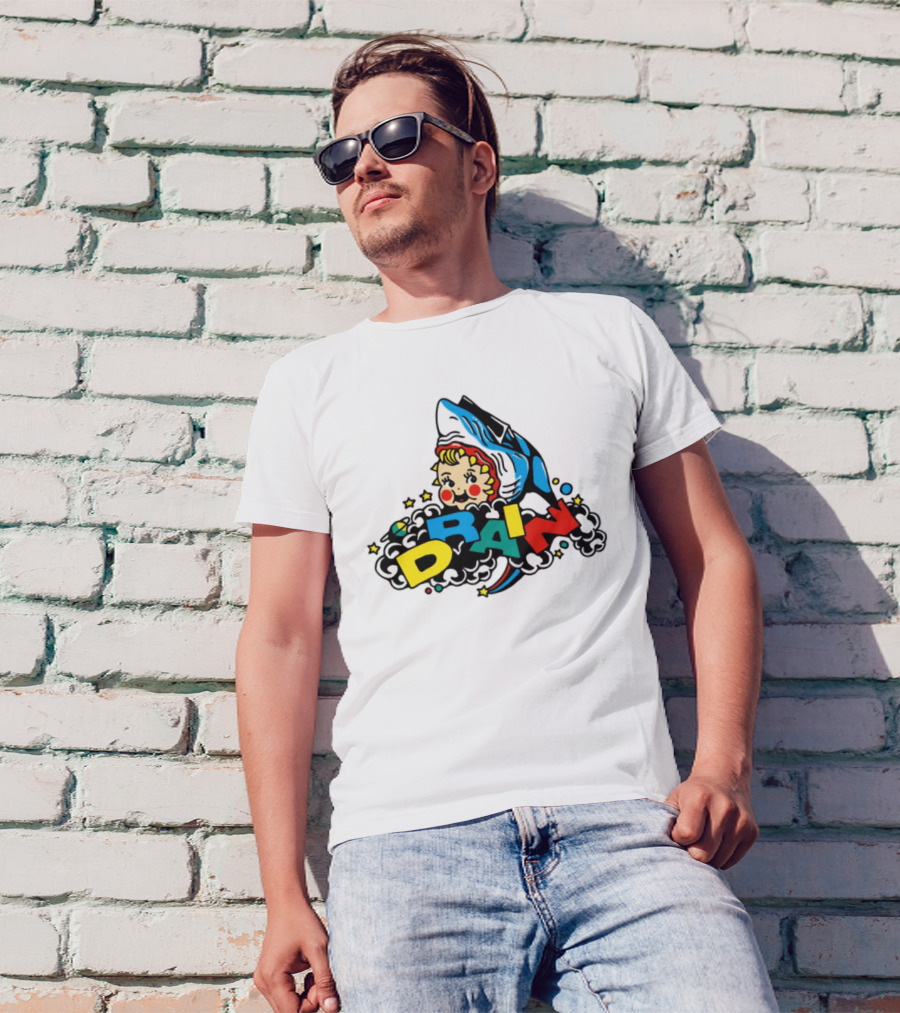 DRAIN831 Rainbow Retro Kid Block Letters Whale T-Shirt