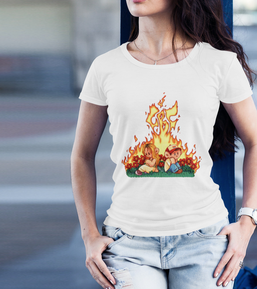 Fireball Friday Love Is Comic Characters With Fiery Background T-Shirt