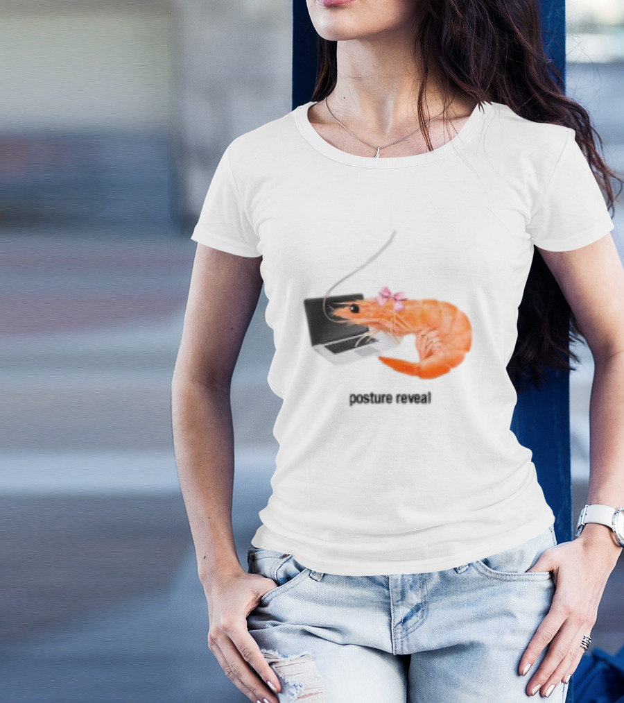 Shrimp Laptop Bow Posture Reveal T-Shirt