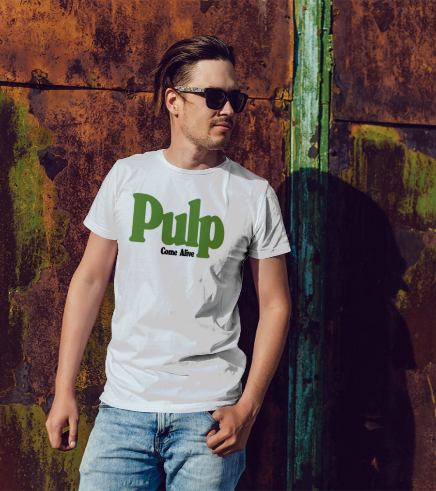 Pulp Come Alive Ecru Retro Bold Green Typography T-Shirt