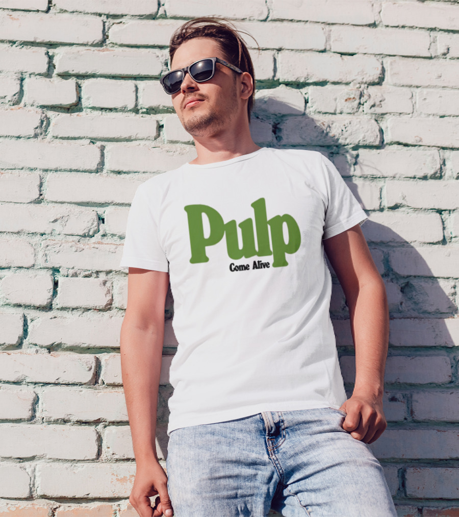 Pulp Come Alive Ecru Retro Bold Green Typography T-Shirt