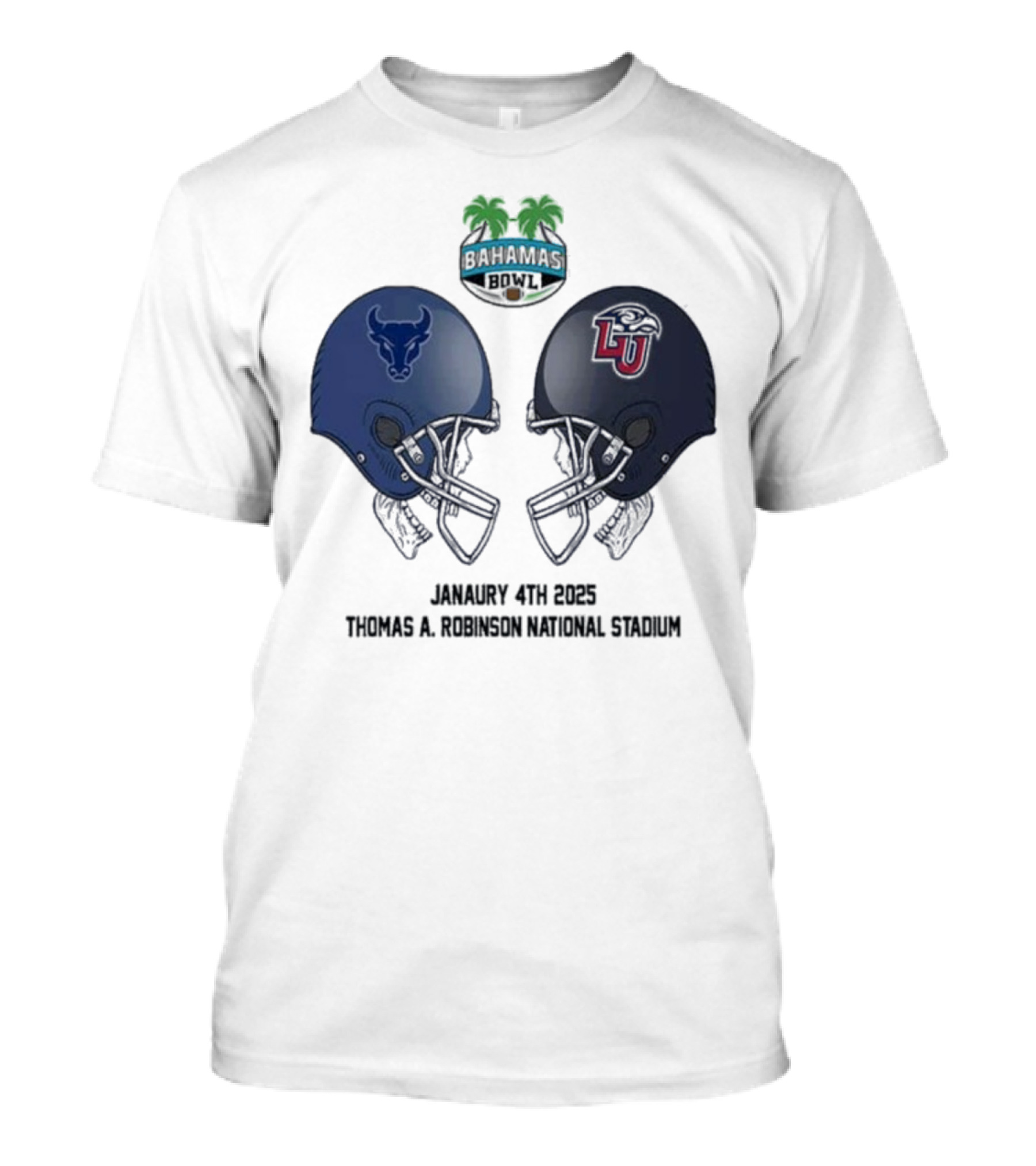 Buffalo Bulls Vs Liberty Flames Head To Head Bahamas Bowl January 4th 2025 Thomas A Robinson Stadium T-Shirt
