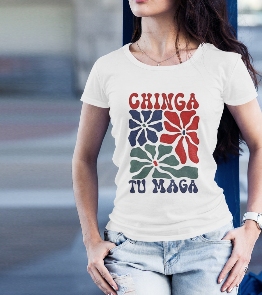 Chinga Tu Maga Colorful Floral Design T-Shirt