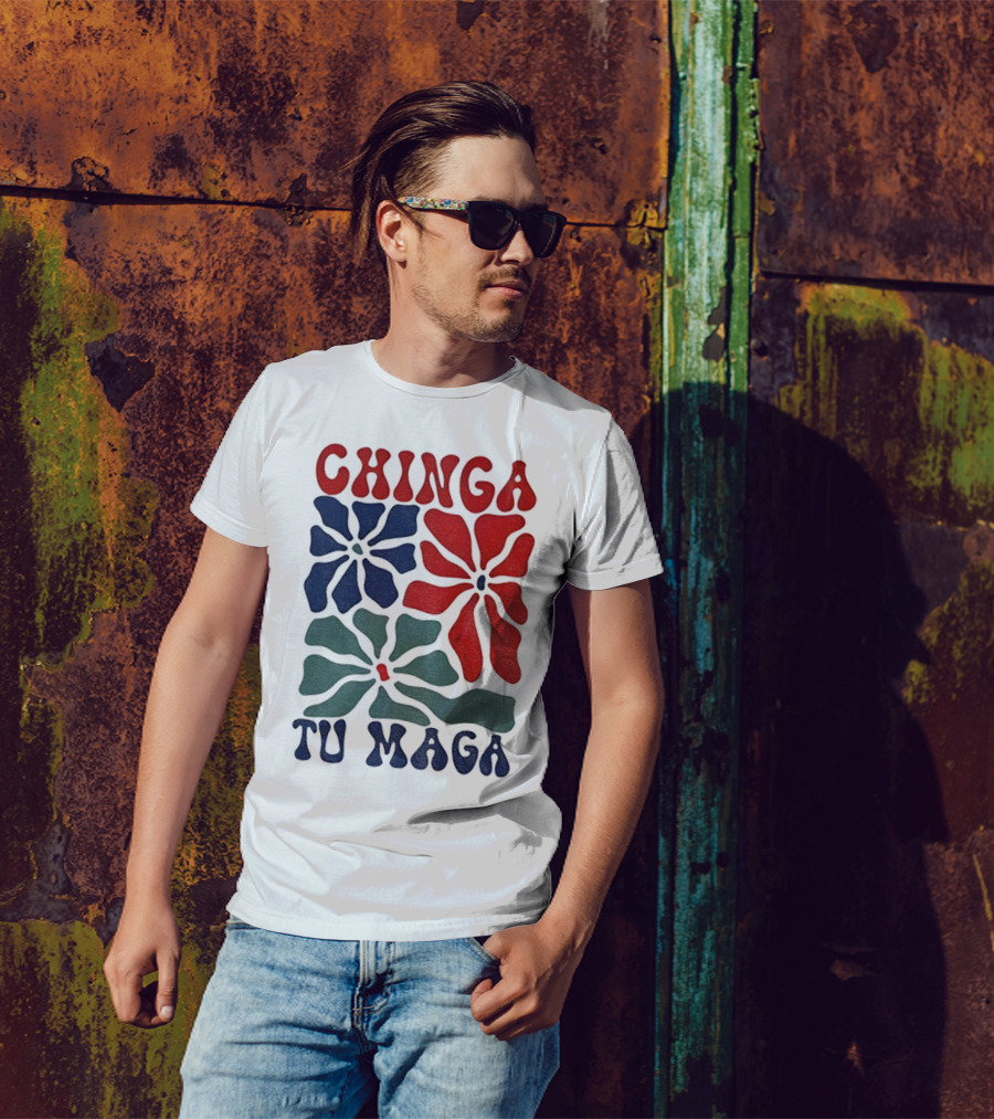 Chinga Tu Maga Colorful Floral Design T-Shirt