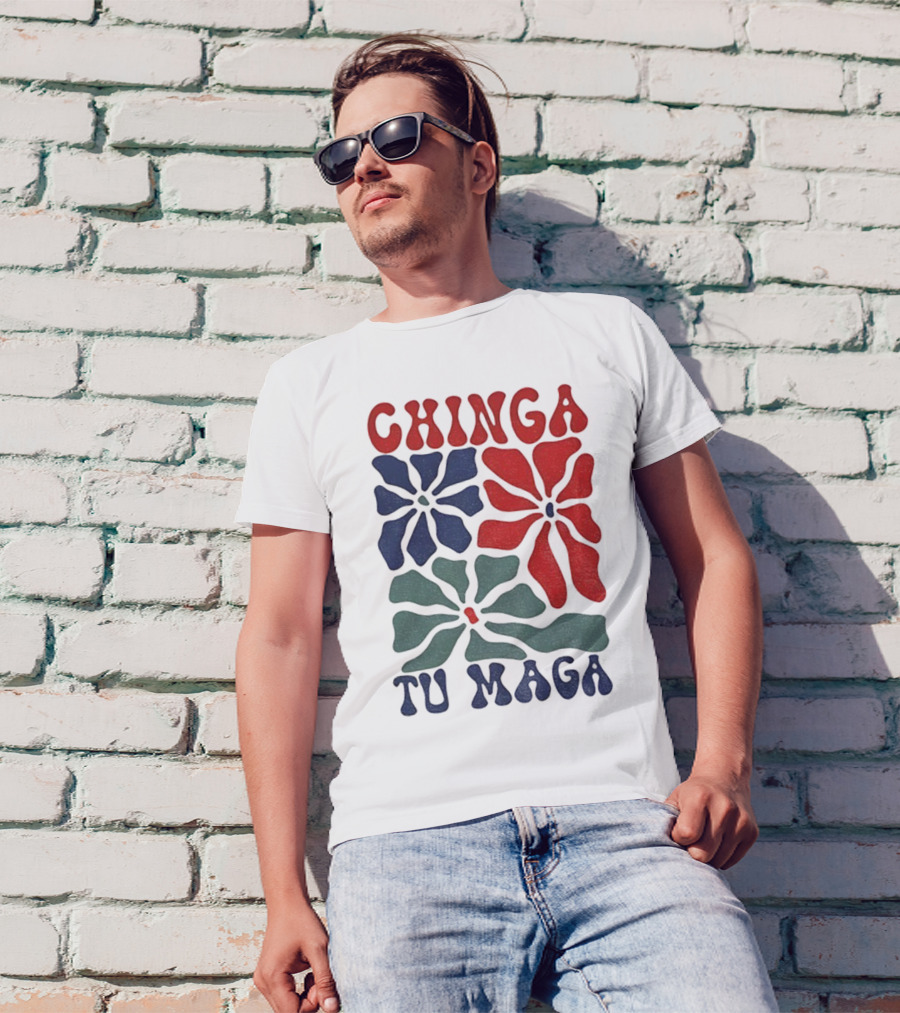 Chinga Tu Maga Colorful Floral Design T-Shirt