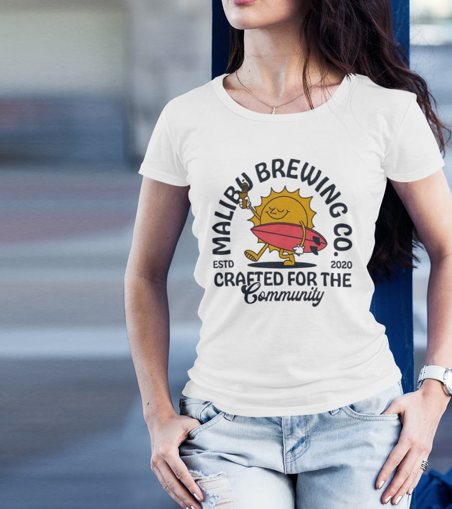 Malibu Brewing Co Estd 2020 Crafted For The Community Sun Surfboard T-Shirt