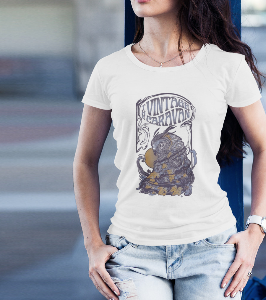 The Vintage Caravan Psychedelic Owl Art Nouveau Style T-Shirt