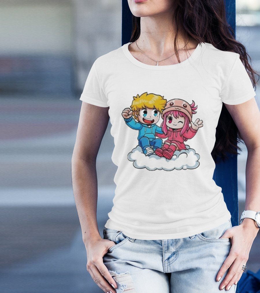 Ukri Et Lea Bio Cute Cartoon Characters On Cloud T-Shirt