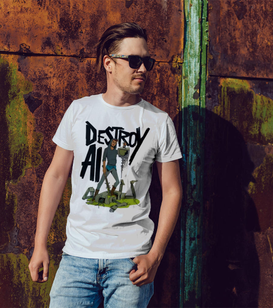 "Aftermath Destroy AI Futuristic Battle Scene" T-Shirt