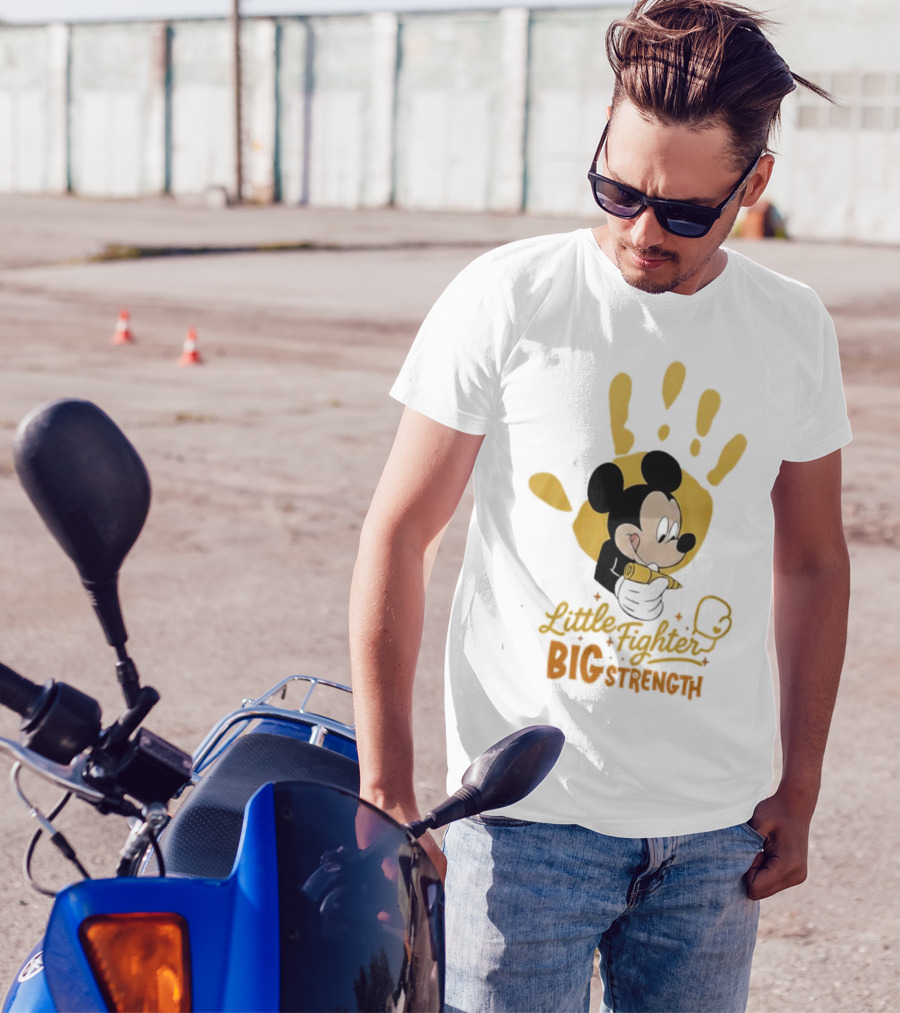 Mickey Mouse Little Fighter Big Strength Cancer Awareness Handprint T-Shirt