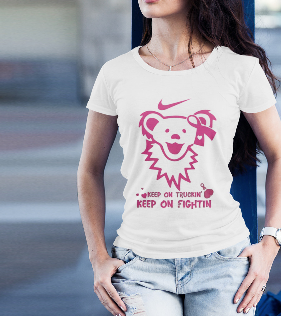 Nike Grateful Dead Bear Keep On Truckin' Keep On Fightin' Breast Cancer Awareness T-Shirt