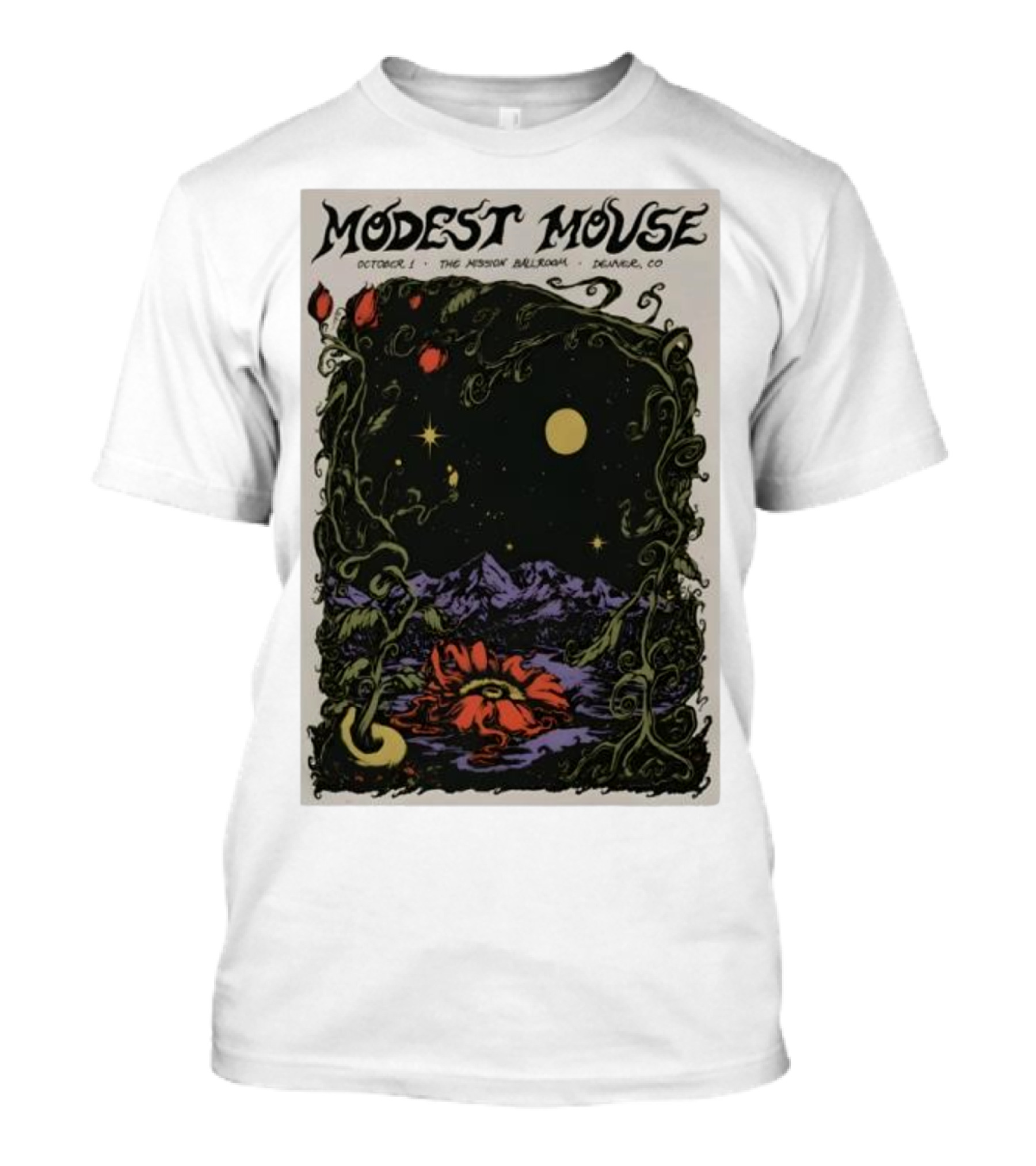 Modest Mouse October 1 The Mission Ballroom Denver CO Moonlit Floral Mountain T-Shirt