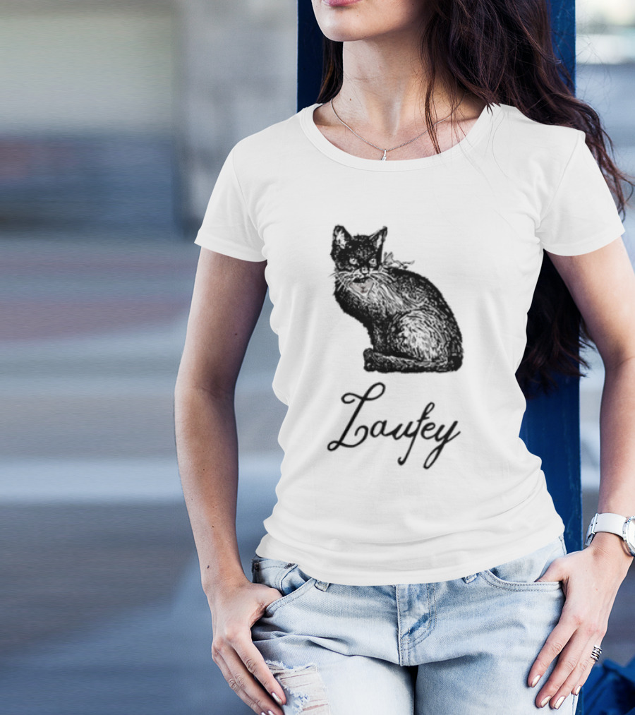 Laufey Black Cat Red Bow Silhouette T-Shirt
