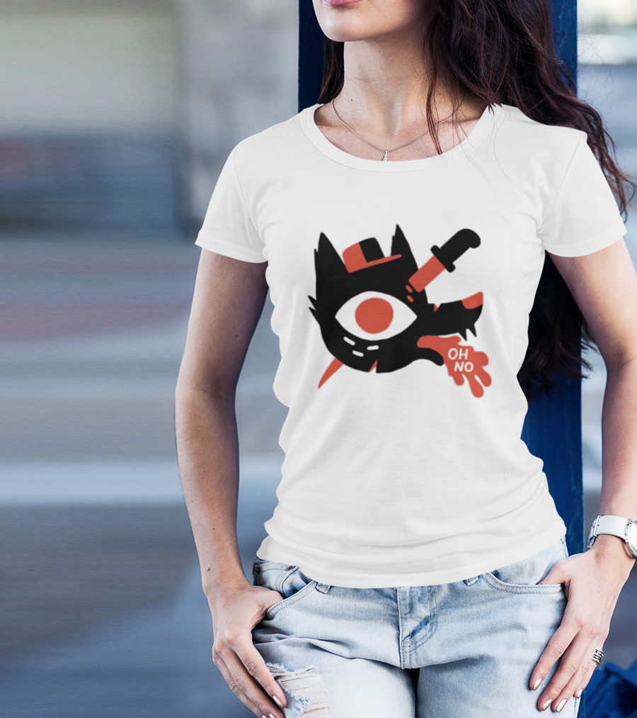 Oh No Dog Red Cartoon Face With Knife And Bone Graphic T-Shirt