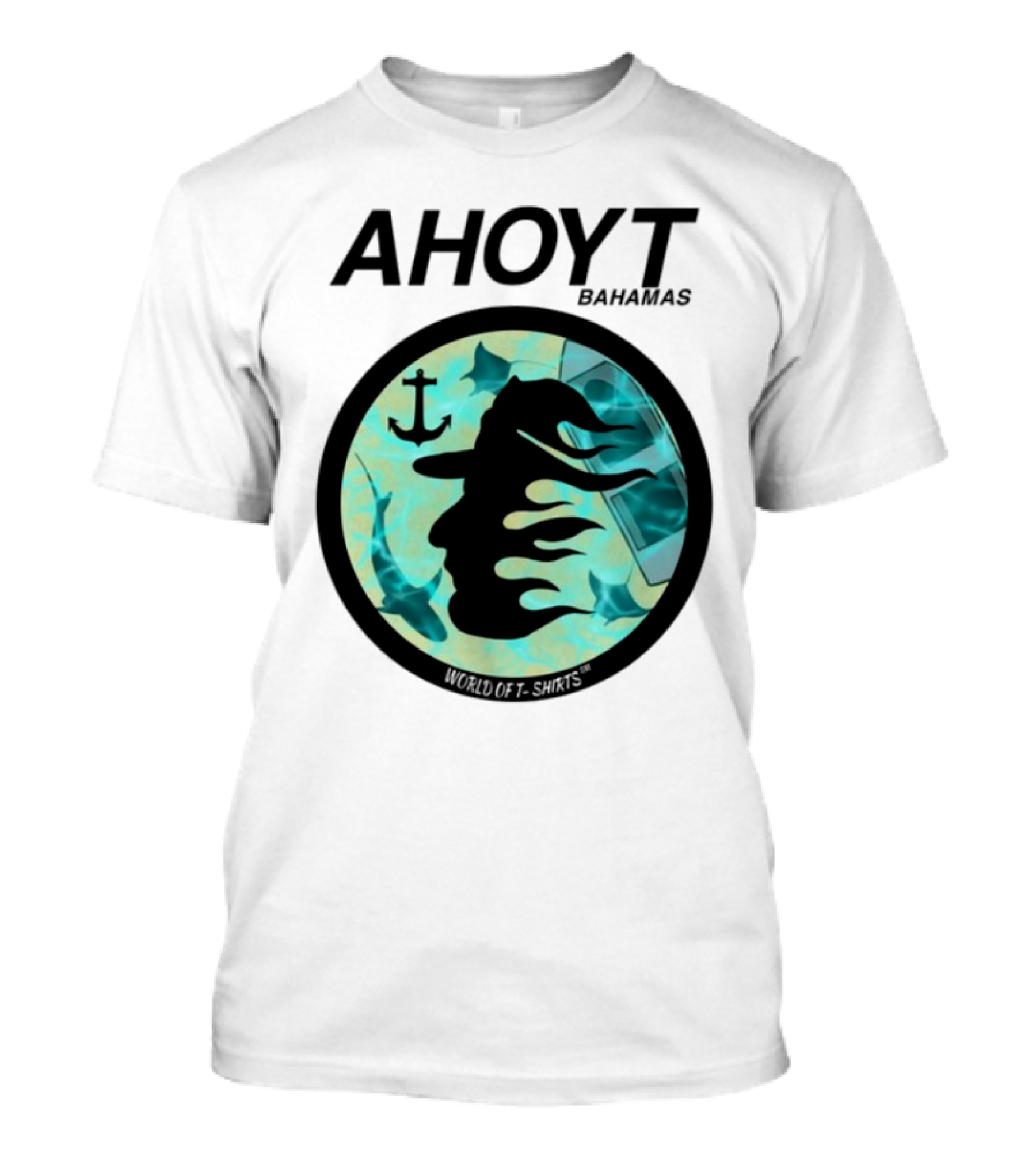 Worldof S Ahoyt Bahamas Anchor Sharks Circle Ocean Theme T-Shirt
